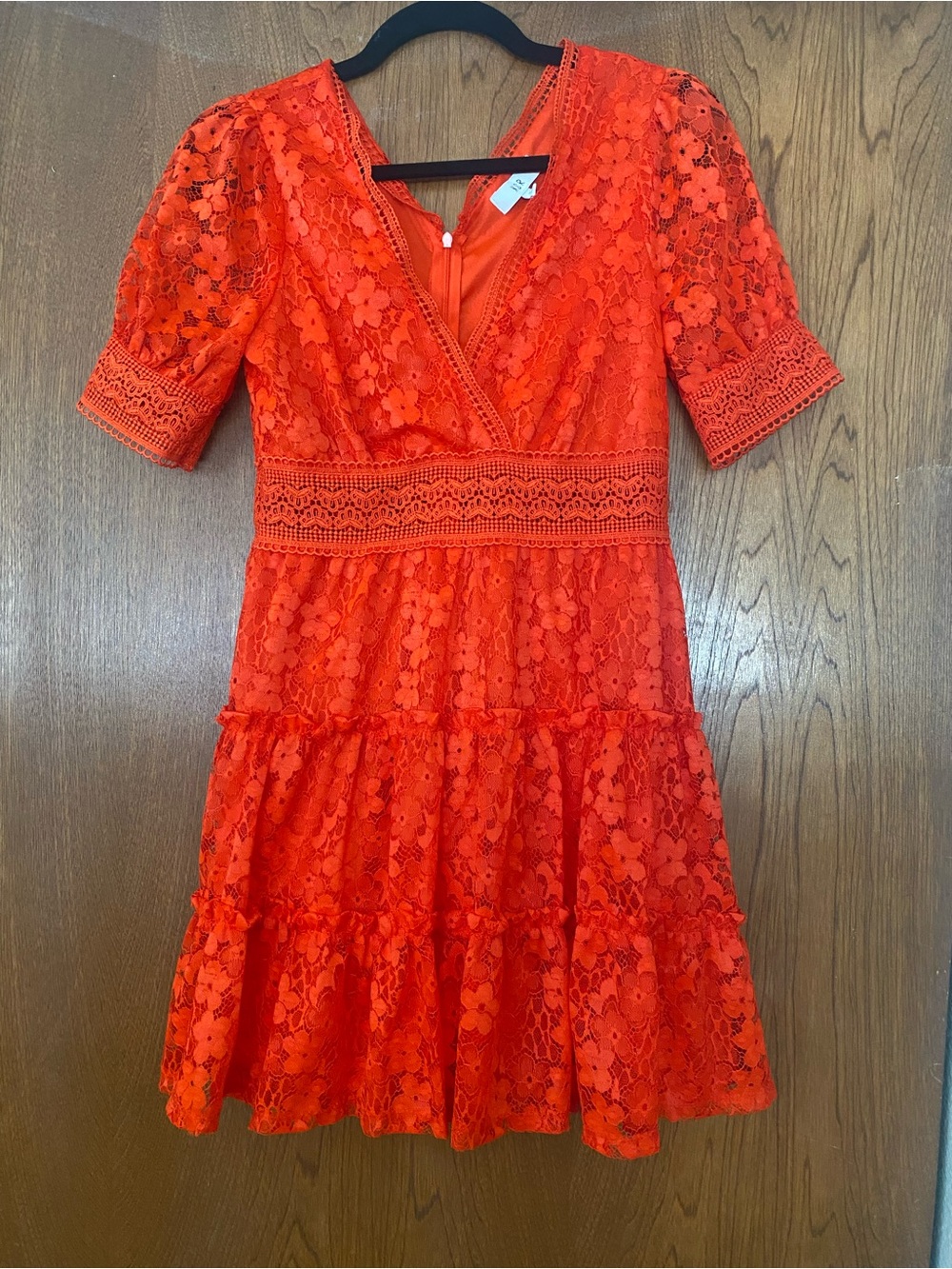 Women's Red Lace Tiered V-Neck Dress